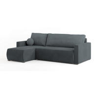 ECKSOFA SORGE Grau Plüsch-Stoff mit Schlaffunktion - Grau, Holz (220/143cm) - MASSENO