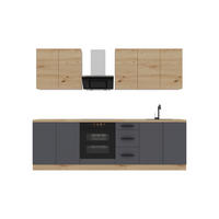 KÜCHENZEILE 260 cm – Nexa K97-G260 – in Grau & Woodline / Matt - Schwarz/Eiche Artisan, Holz/Metall (260/212/58cm) - ROYAL24_MARKT