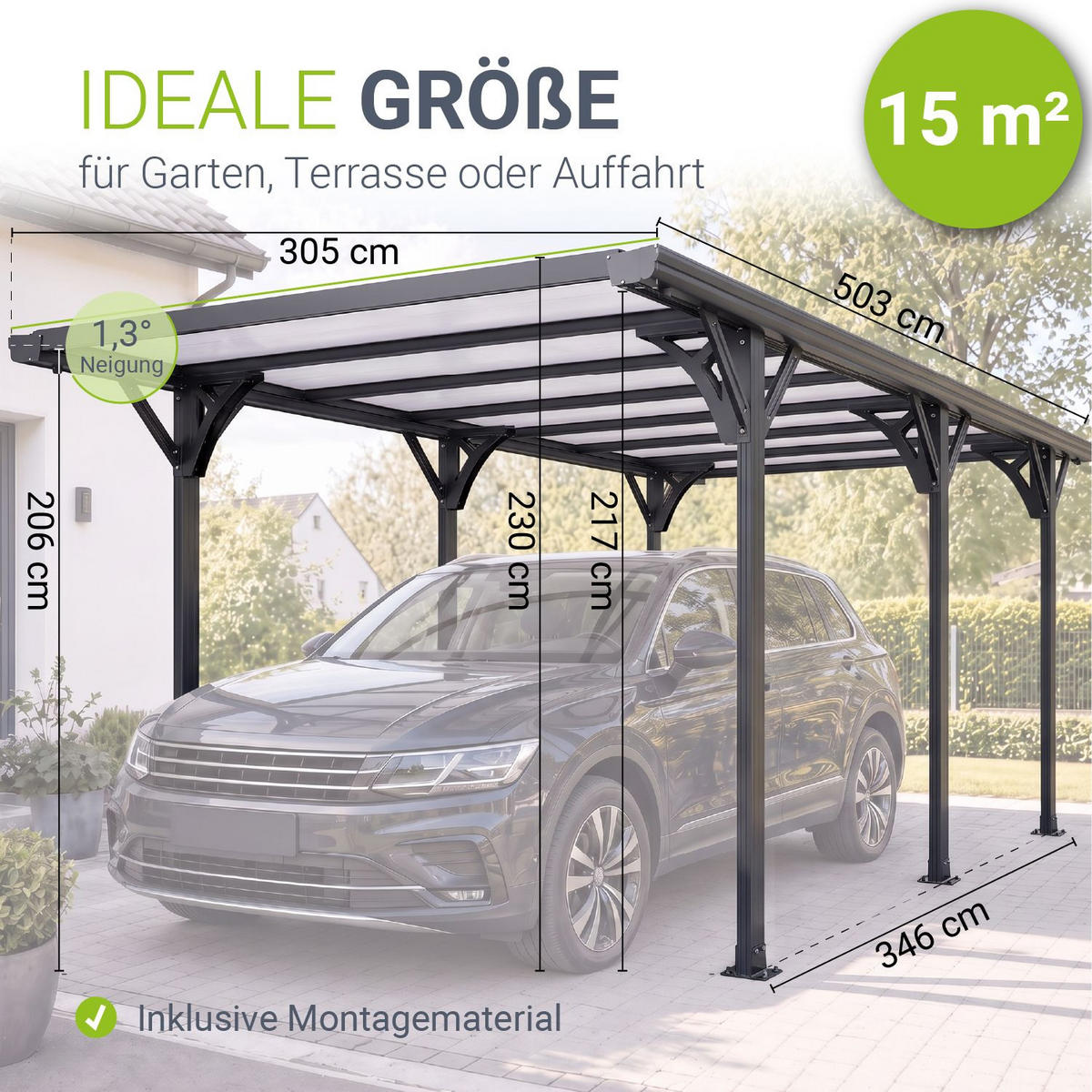 CARPORT mit Flachdach 5x3 m dunkelgrau - Dunkelgrau, Metall (305/230/503cm) - Juskys