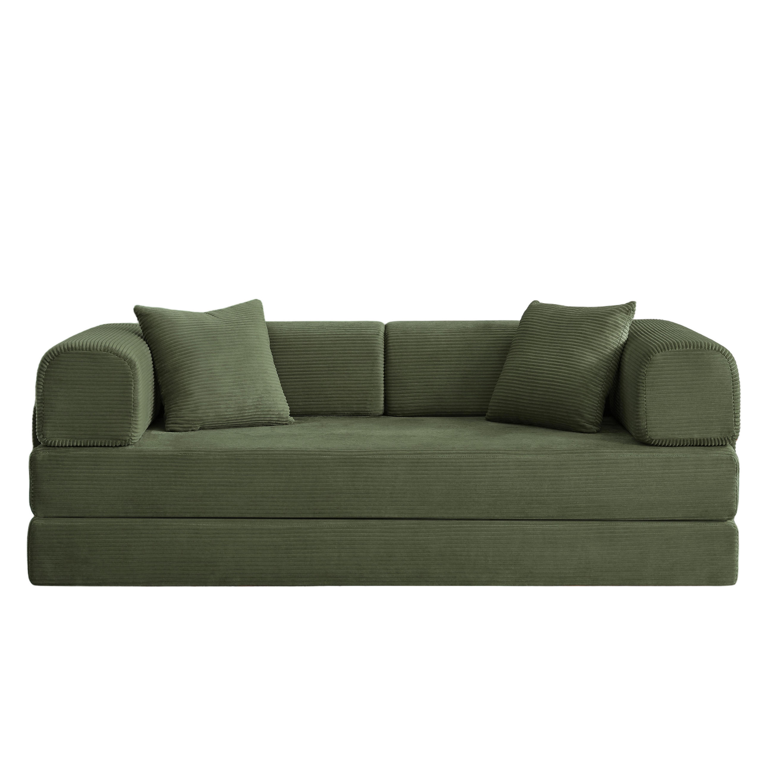 SCHLAFSOFA DE-34938 Tatami-Bodensofa mit 2 Kissen Grün - Grün, Textil (204/65/97cm) - ComfortXL