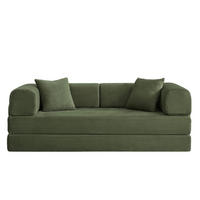 SCHLAFSOFA DE-34938 Tatami-Bodensofa mit 2 Kissen Grün - Grün, Textil (204/65/97cm) - ComfortXL