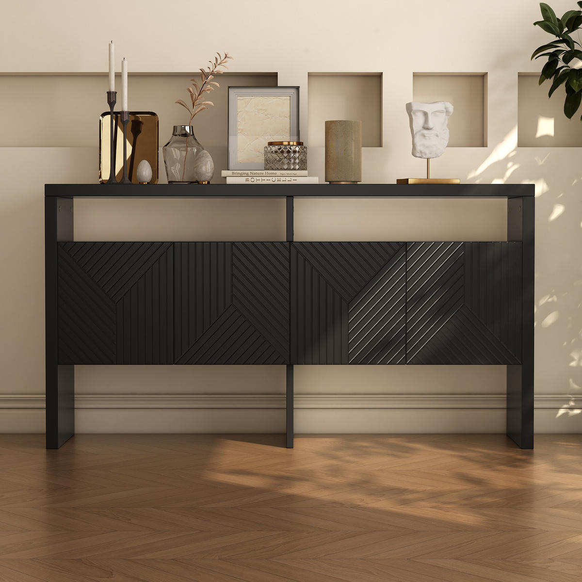 SIDEBOARD Schwarz 140/35/75 cm - Schwarz, Holzwerkstoff (35/75/140cm) - Urban Meuble