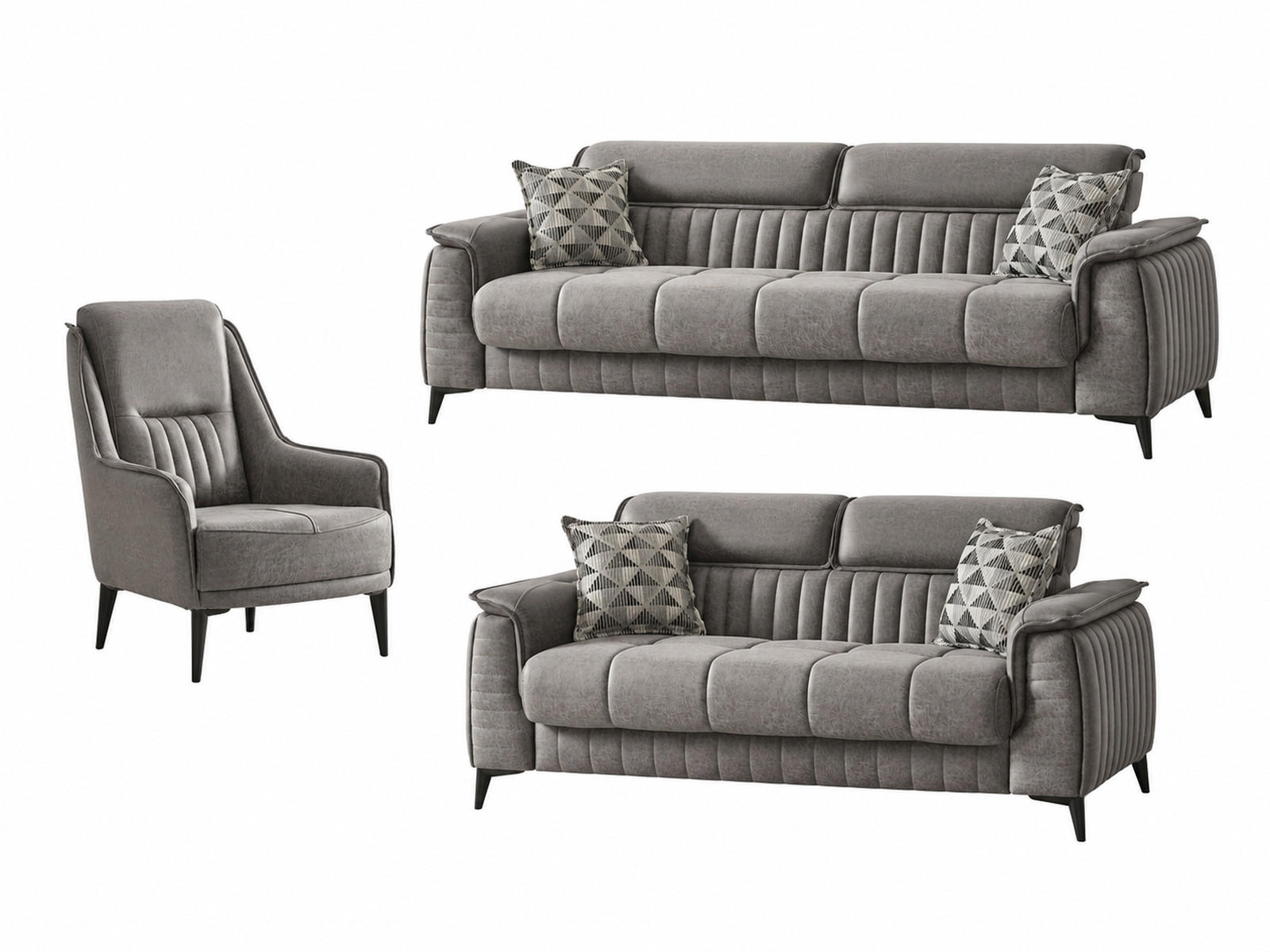 SITZGARNITUR Regina, Grau Stellvariante 3+2+1 - Grau, Holzwerkstoff/Kunststoff (243/85/95cm)