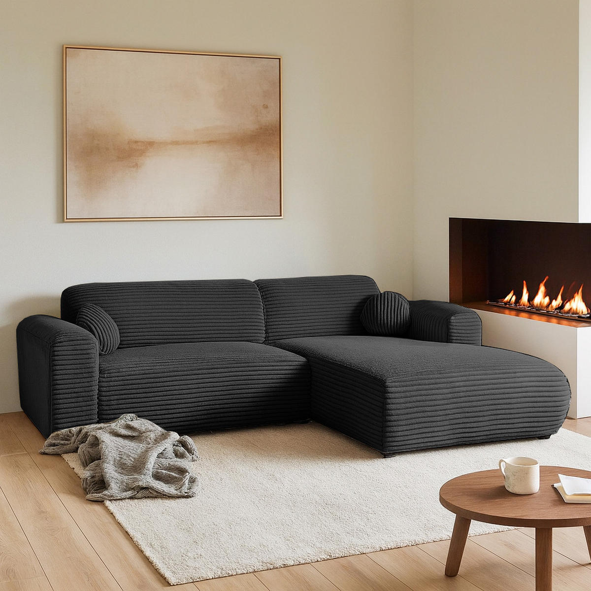 ECKSOFA Puerto, ohne Schlaffunktion, Schwarz, rechts - Schwarz, Textil (269/170cm) - Beautysofa