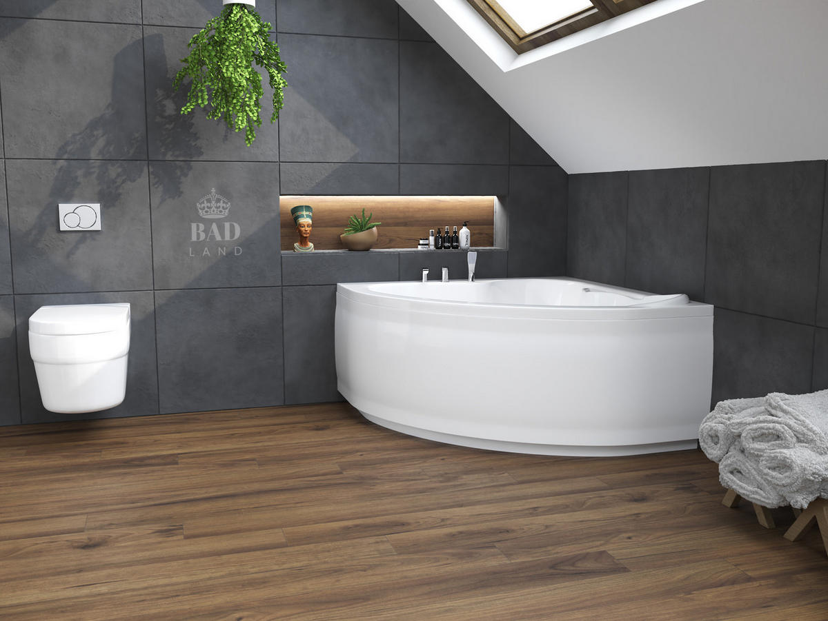 BADEWANNE Eckwanne STANDARD 130/130 mit Schürze Ablauf Füße - Weiß, Kunststoff (130/58.5/130cm) - bad land