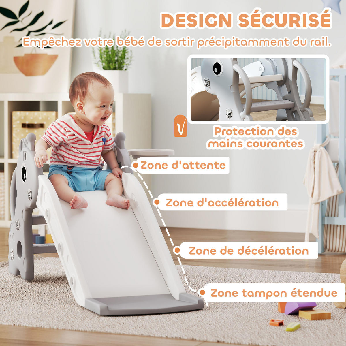 KINDERRUTSCHE DE-17981 3-in-1 mit Basketballkorb & Kletterelement Grau - Grau, Kunststoff (51.5/52/106cm) - ComfortXL