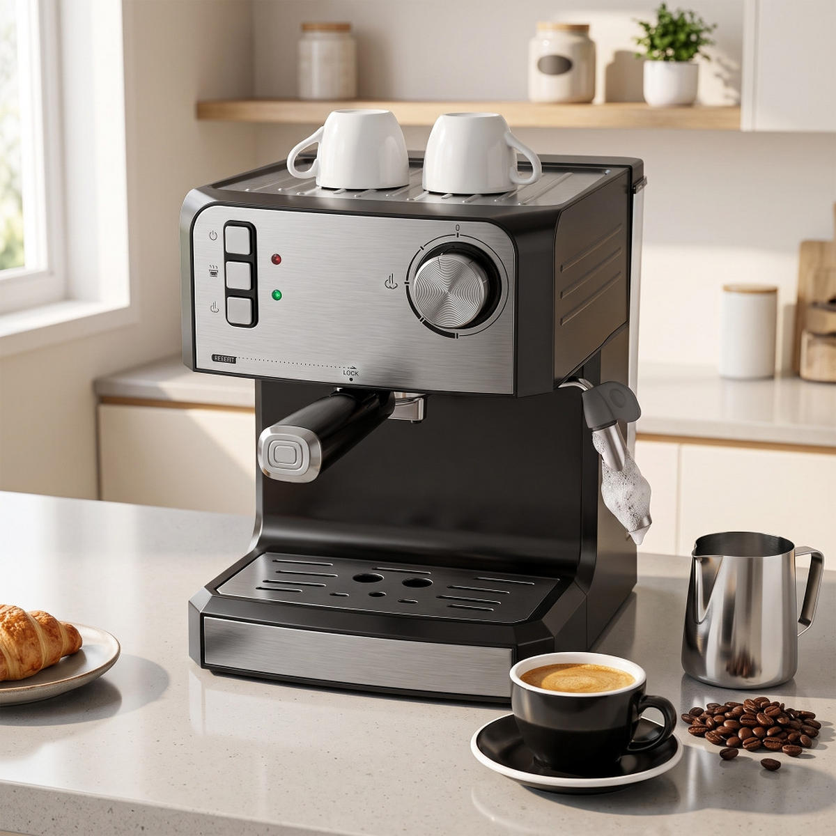 ESPRESSOMASCHINE 20 Bar mit Milchaufschäumer Schwarz - Schwarz, Metall (22/28/29cm) - Rolipo