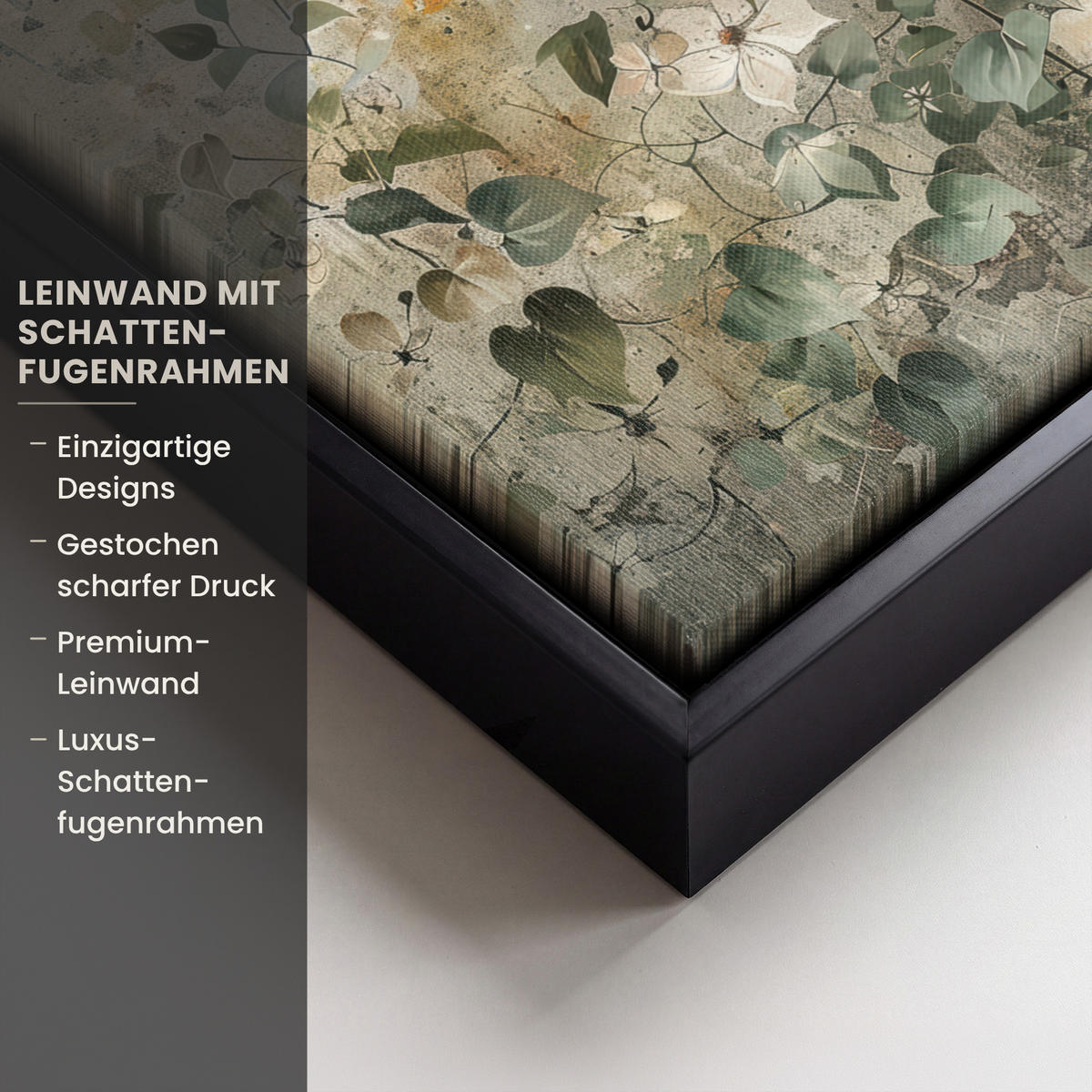 LEINWAND Bilder mit Rahmen - Blumen - Blätter - Abstrakt - Modern - 30x20 - Grau, Textil (30/20cm) - MuchoWow