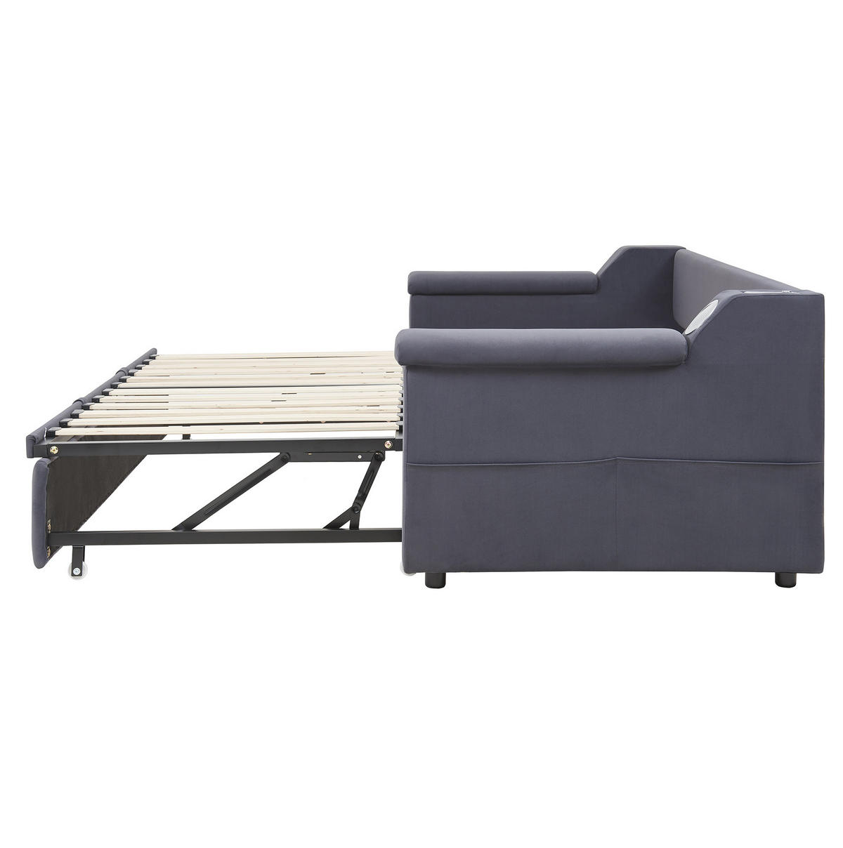 SCHLAFSOFA 90/190-180/190 cm mit hydraulischem Auszug, Bluetooth-Stereo, USB und Ablagefächern, Grau - Grau, Textil (216/69/97cm) - Redom