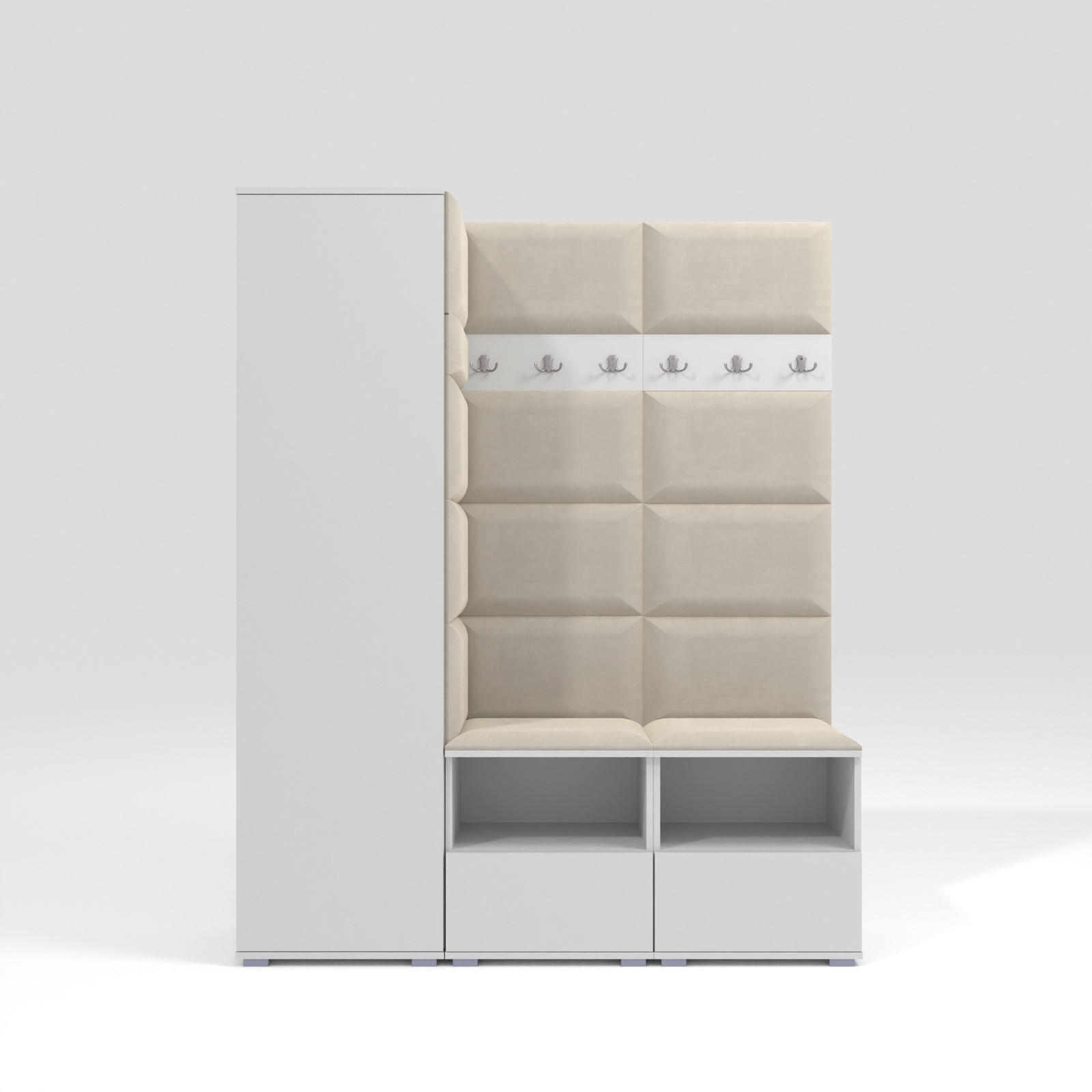 GARDEROBEN-SET Nela II mit gepolsterten Paneelen 150/187/40 - Silberfarben/Creme, Holzwerkstoff/Kunststoff (150/187/40cm)
