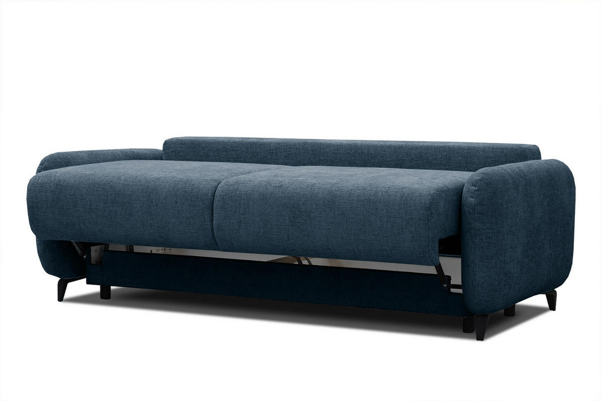 SOFA DRAKE 3-Sitzer mit Schlaffunktion, dunkelblau - Braun/Dunkelblau, Holz/Textil (232/90/107cm) - Courtois Laville