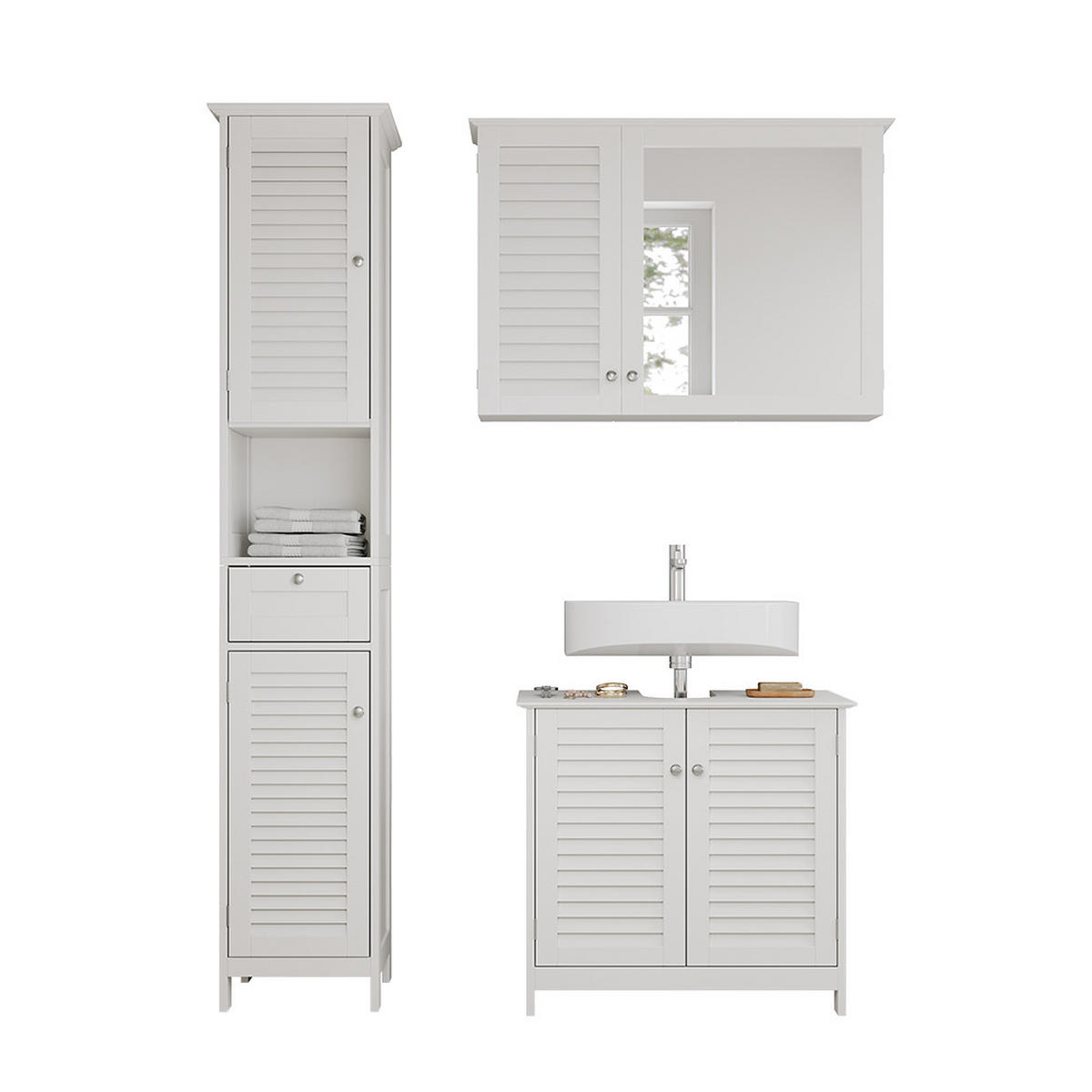 KUPAONSKI SET S VISOKIM ORMAROM Riad Bijela 3 dijela, opcija 5 - bijela, drvni materijal (60/58/35cm) - Vicco