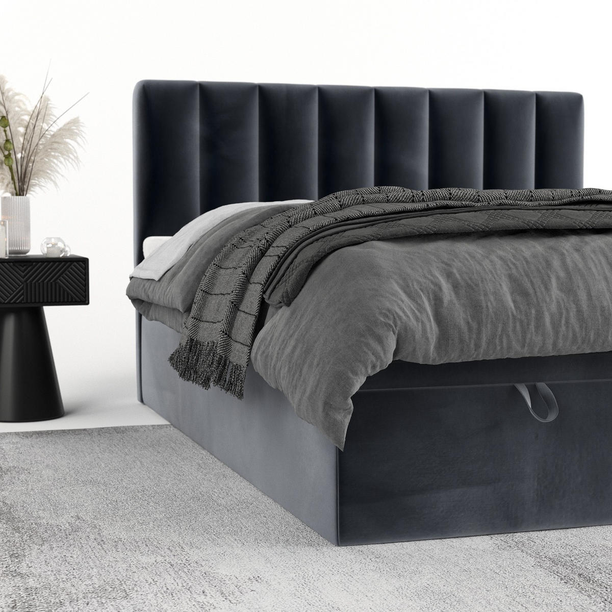 BOXBETT Lume 200/200 cm Dunkelgrau im Kronos Stoff - Dunkelgrau/Schwarz, Holz/Holzwerkstoff (200/200cm) - AltaBeds