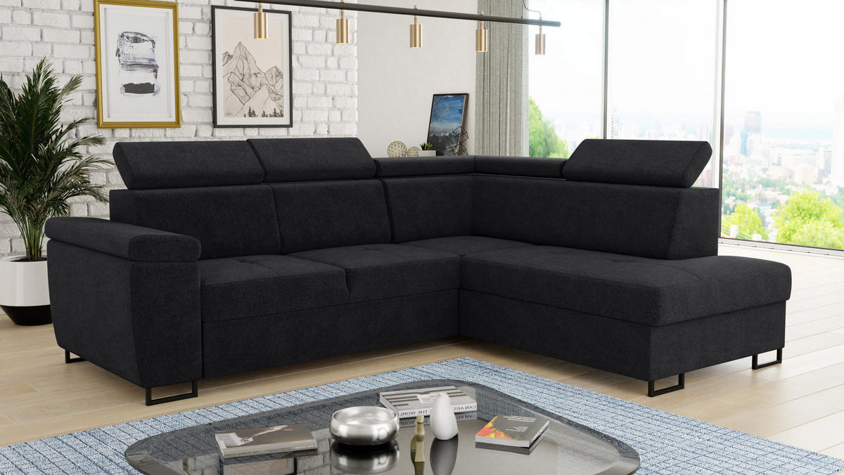 ECKSOFA Natan, Seite: Rechts - Schwarz, Holz/Textil (265/205cm) - Sofnet