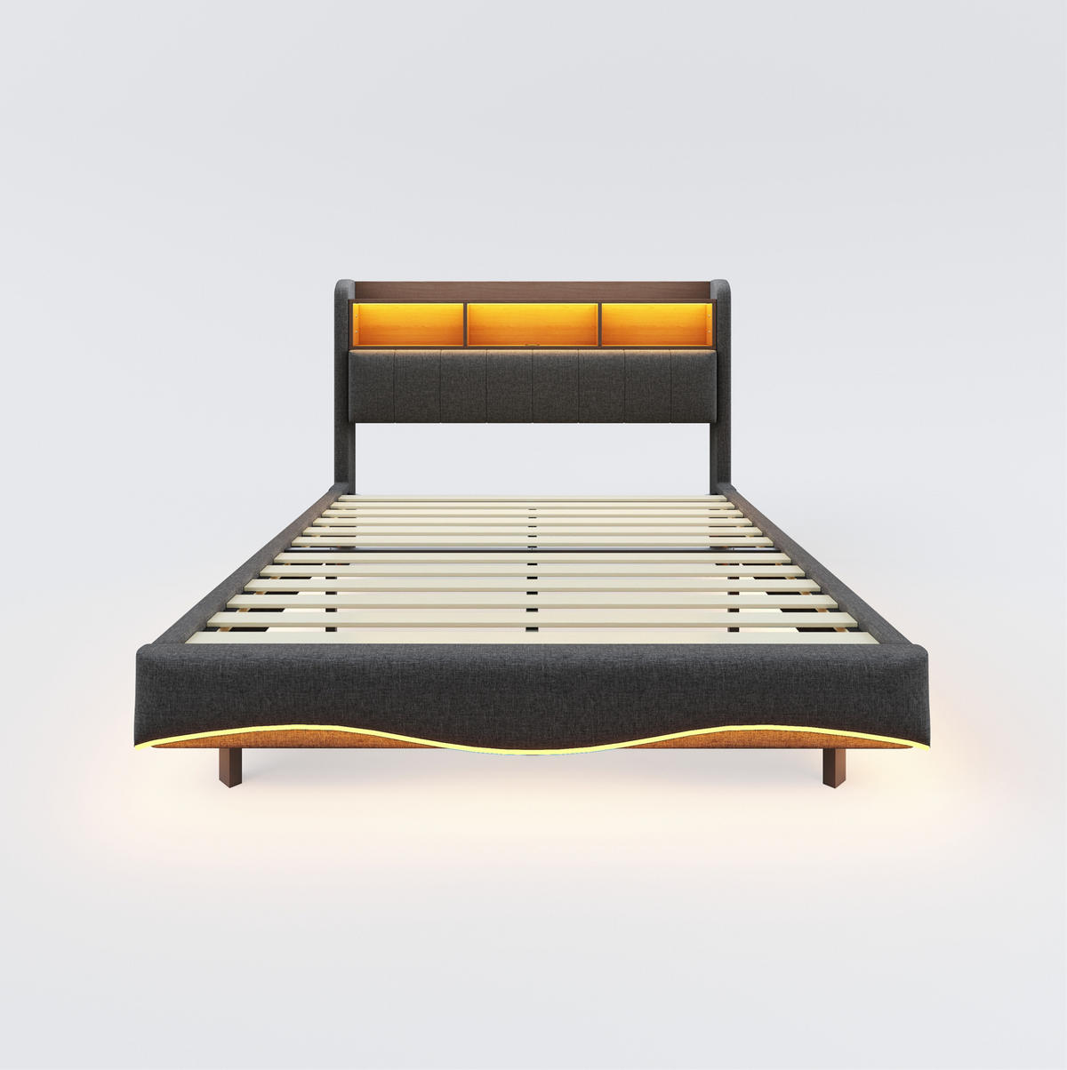POLSTERBETT 160/200 cm grau aus Stoff mit LED-Beleuchtung - Grau, Textil (160/200cm) - OKMYHOME