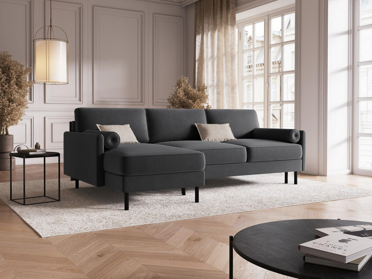 AUSKLAPPBARES-ECKSOFA links mit Container Scott aus Samt grau 5 Sitzplätze - Grau, Textil (142/212cm) - Micadoni