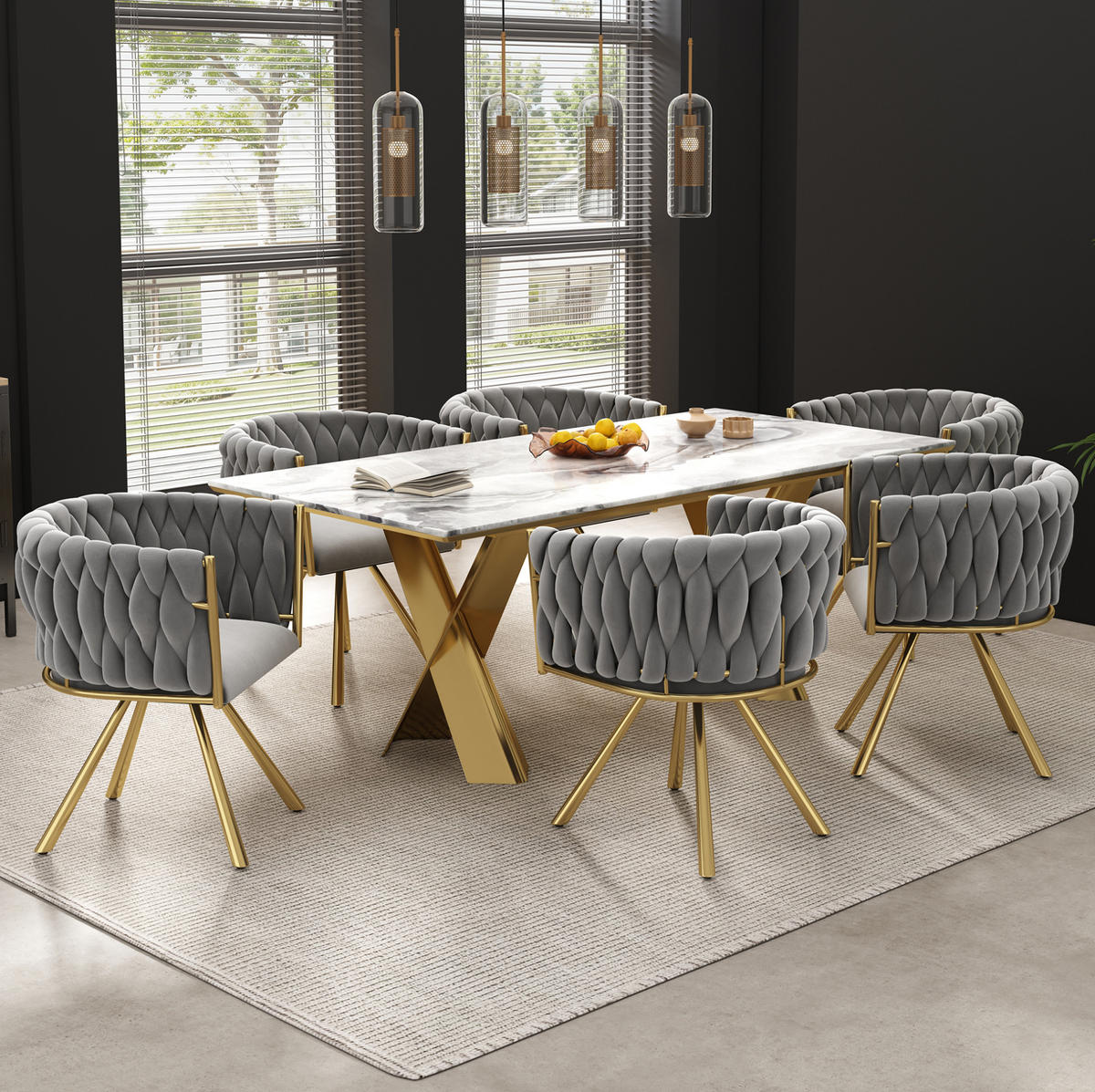 ESSZIMMERSTUHL drehbar 4er-Set Samt Grey/Gold - Grau, Metall (54/72/59.1cm) - Meubliv