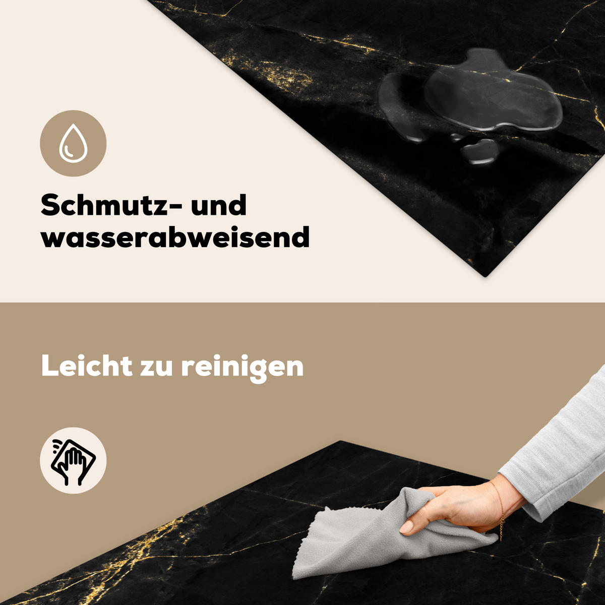 HERDABDECKPLATTE Marmor - Schwarz - Gold - Chic - Marmoroptik - Design Induktionsmatte 78x78 cm - Schwarz, Kunststoff (78/78/0.2cm) - MuchoWow