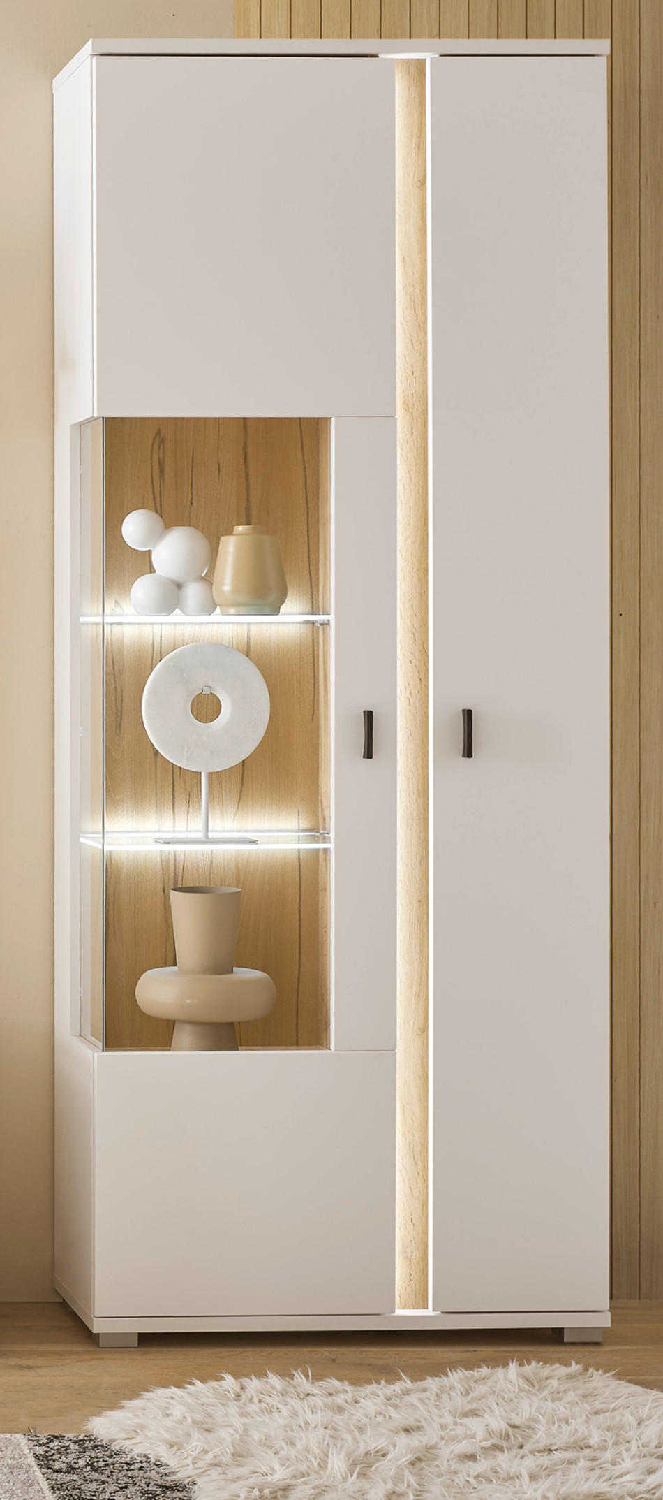 Thumbnail - Furn.Design Vitrine, Weiß, Eiche Wotan, Metall, Nachbildung,Eiche, Uni, Holz Optik, 6 Fächer, Rechteckig, 80x200x35 cm, ...