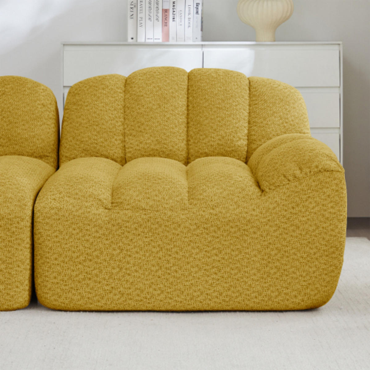 ECKSOFA 288x165x79 cm aus Granuliertes Fleece rahmenlos modular mit Ottoman, gelb - Gelb, Textil (165/288cm) - Luhomfu