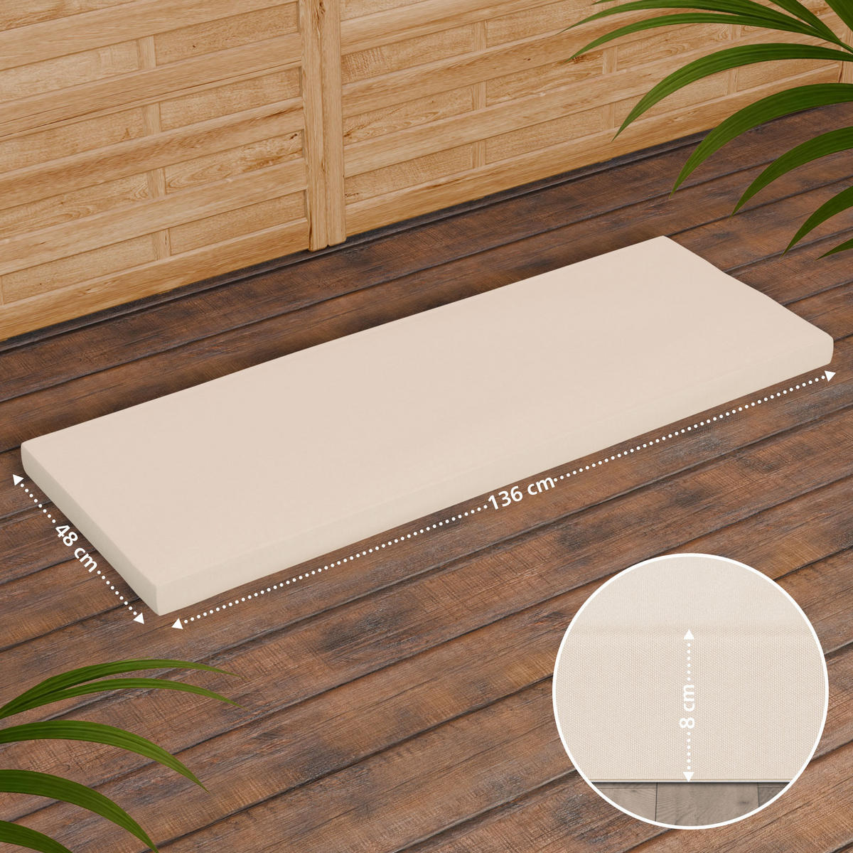 TEAKBANK Lukas Sitzkissen 150 cm 150x61x93cm Teakholz Creme Gartenbank - Creme, Holz (150/93/61cm) - DELUKE