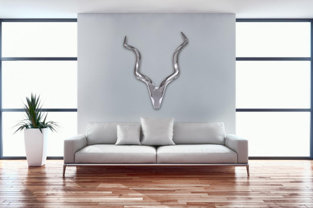 WANDDEKO Hirschgeweih Aluminium silberfarben 80x110 cm handgefertigt - Silberfarben, Metall (80/110/10cm) - KADIMA DESIGN
