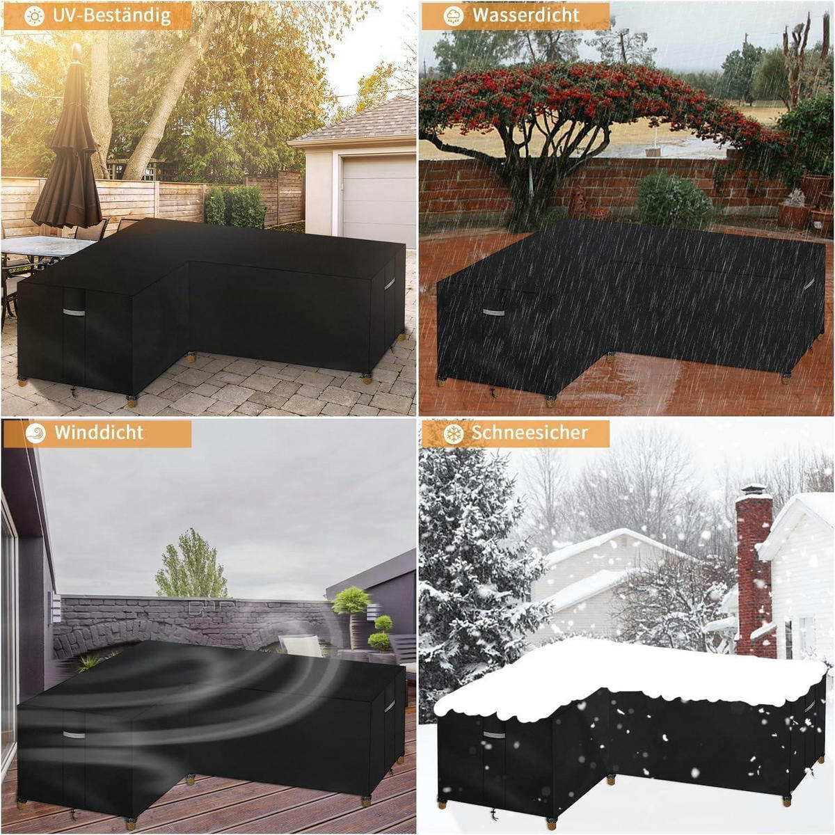 GARTENMÖBEL Abdeckplane Ecksofa 210x260x85cm Schwarz - Schwarz, Textil (260/80/210cm)