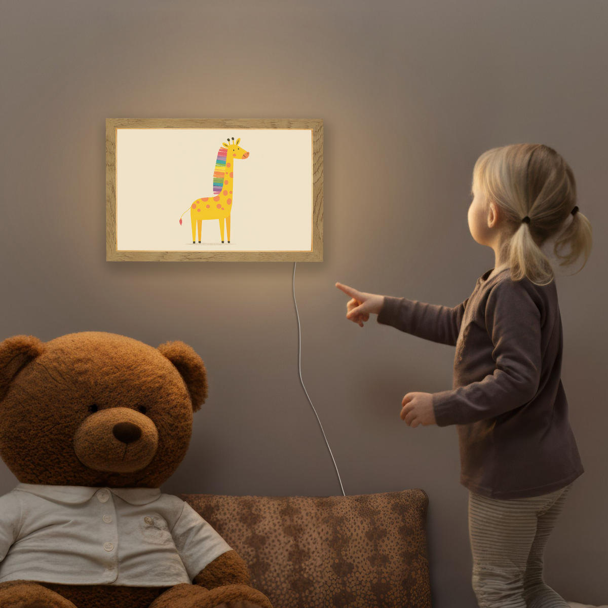 NACHTTISCHLAMPE Giraffe - Regenbogenmähne - Beige 30x20 cm - Beige, Holzwerkstoff (8/30/20cm)