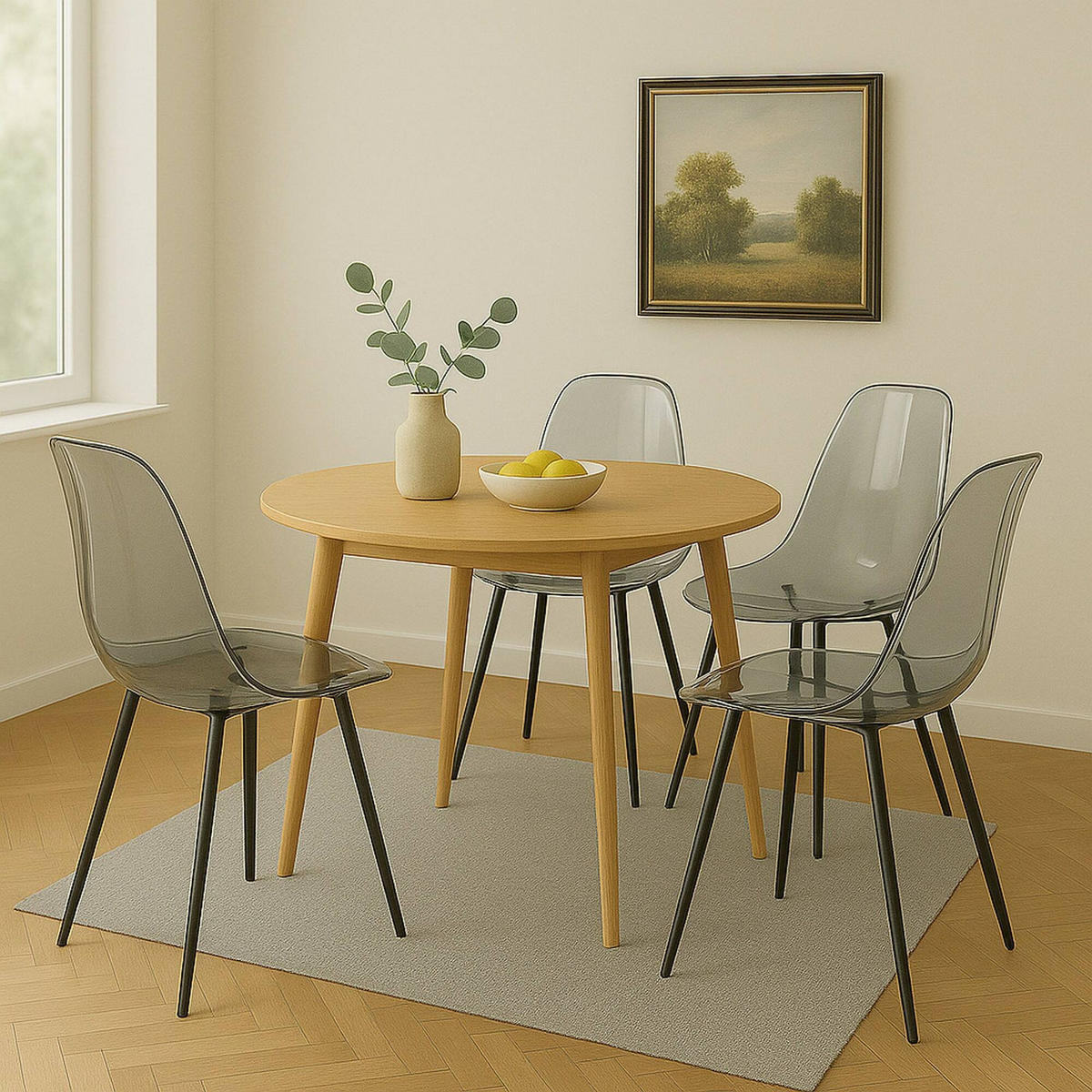 STUHL 4er Set Grau 45.5x53h81 - Schwarz, Metall (53/81/45.5cm) - DMORA