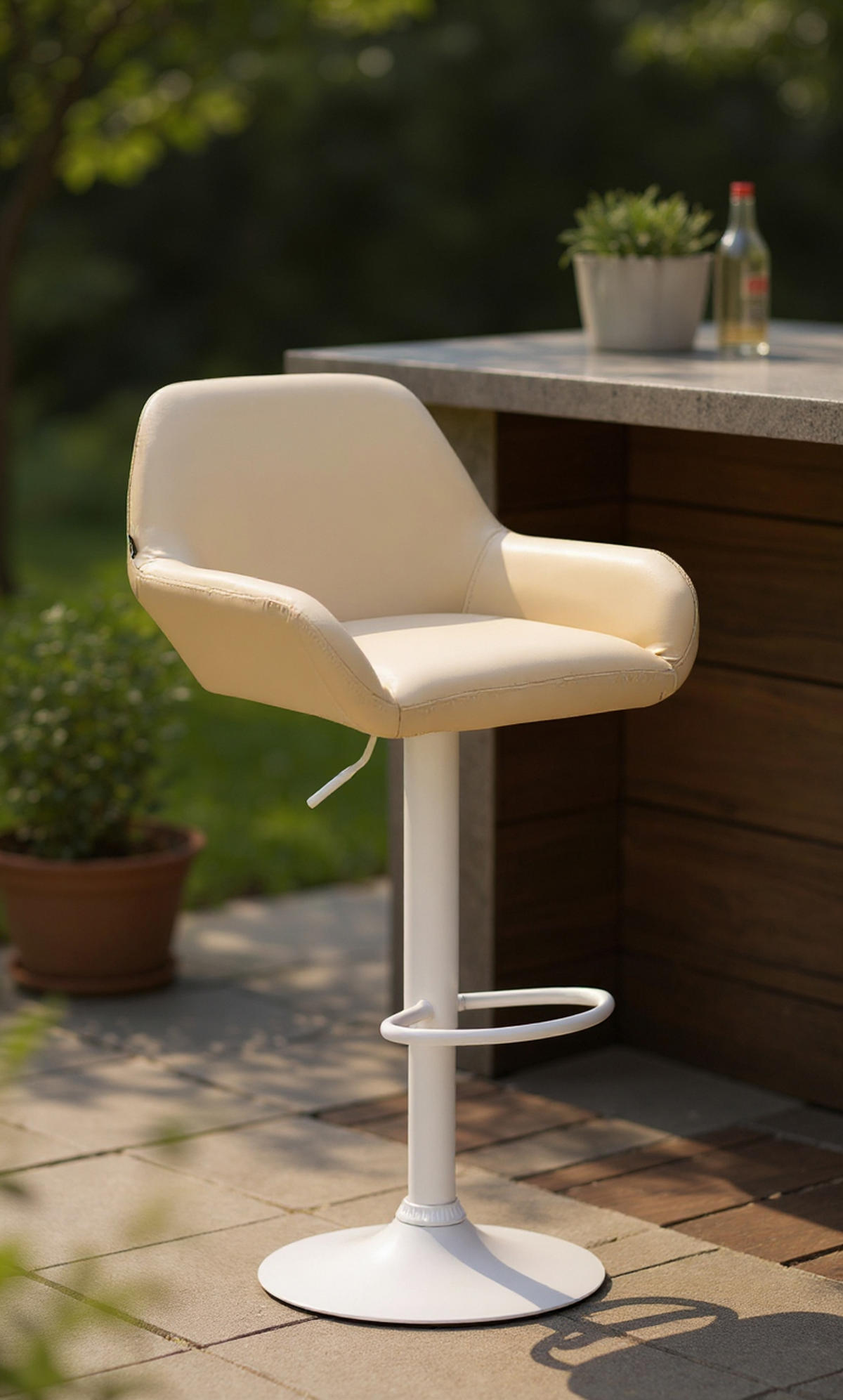 BARHOCKER 2er Set Prag Kunstleder weiß creme - Goldfarben/Creme, Kunststoff/Metall (51/109/52cm) - TPFLiving