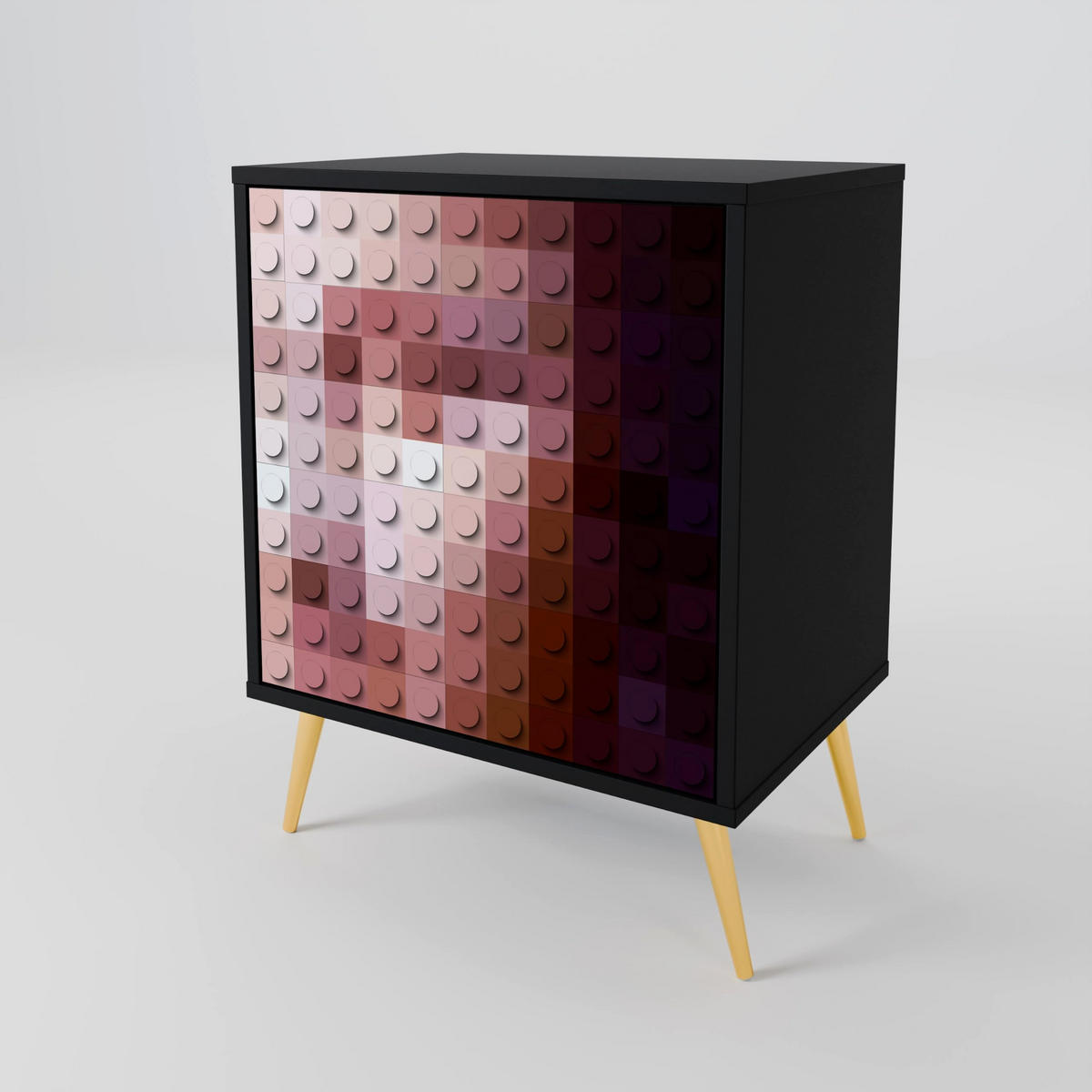 SIDEBOARD CONSTRUCTIVE ART, Schwarz, 57,5x42x70,5 cm, Schwarze Metall-Sternfüße - Multicolor/Schwarz, Holzwerkstoff/Metall (57.5/70.5/42cm) - SpaceRebels
