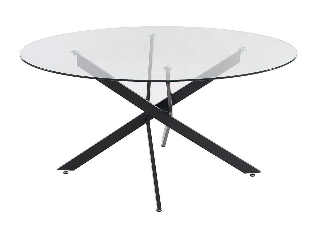 ESSTISCH rund für 6 Personen - Sicherheitsglas & schwarzes Metall - Transparent - COSIMA - Transparent, Glas (160/160/72.5cm) - Vente-Unique