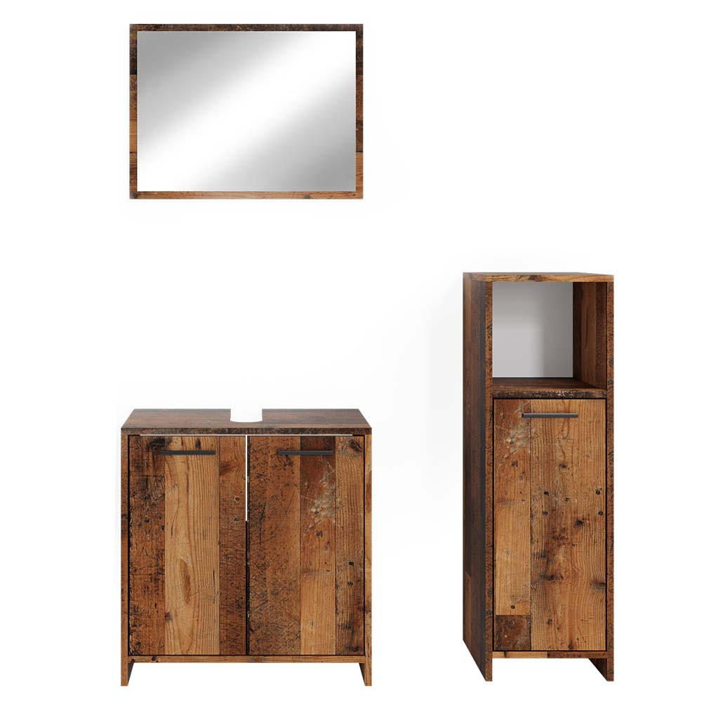 BADMÖBEL-SET Kiko Eiche rustikal 3 Teile, mit Midischrank - Wildeiche, Holzwerkstoff (58/60/33cm) - Vicco