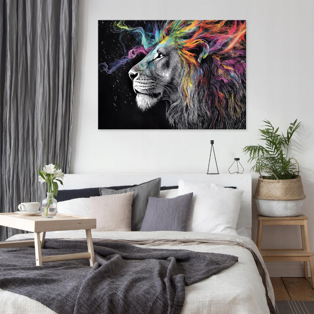 LEINWANDBILD Abstrakt Löwe Wohnzimmer Modern 60x40 - Multicolor, Holzwerkstoff (60/40cm) - Wallarena