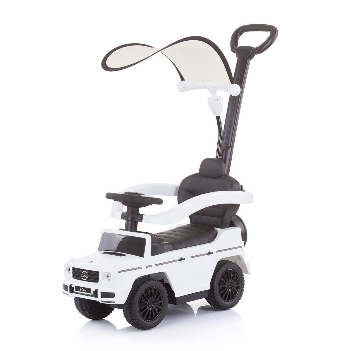 RUTSCHER Mercedes Benz G350d 2 in 1 weiß 2 in 1 Schubstange Dach Musik, Trittstufe - Weiß, Kunststoff (85/40/95cm) - Chipolino