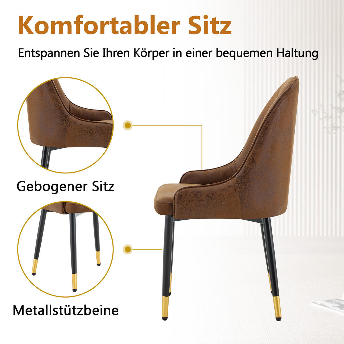 ARMLEHNSTUHL-SET DE-36680 2 Stück mit Tech-Stoff und Metallbeinen Braun - Braun, Metall (44/91/47.3cm) - ComfortXL