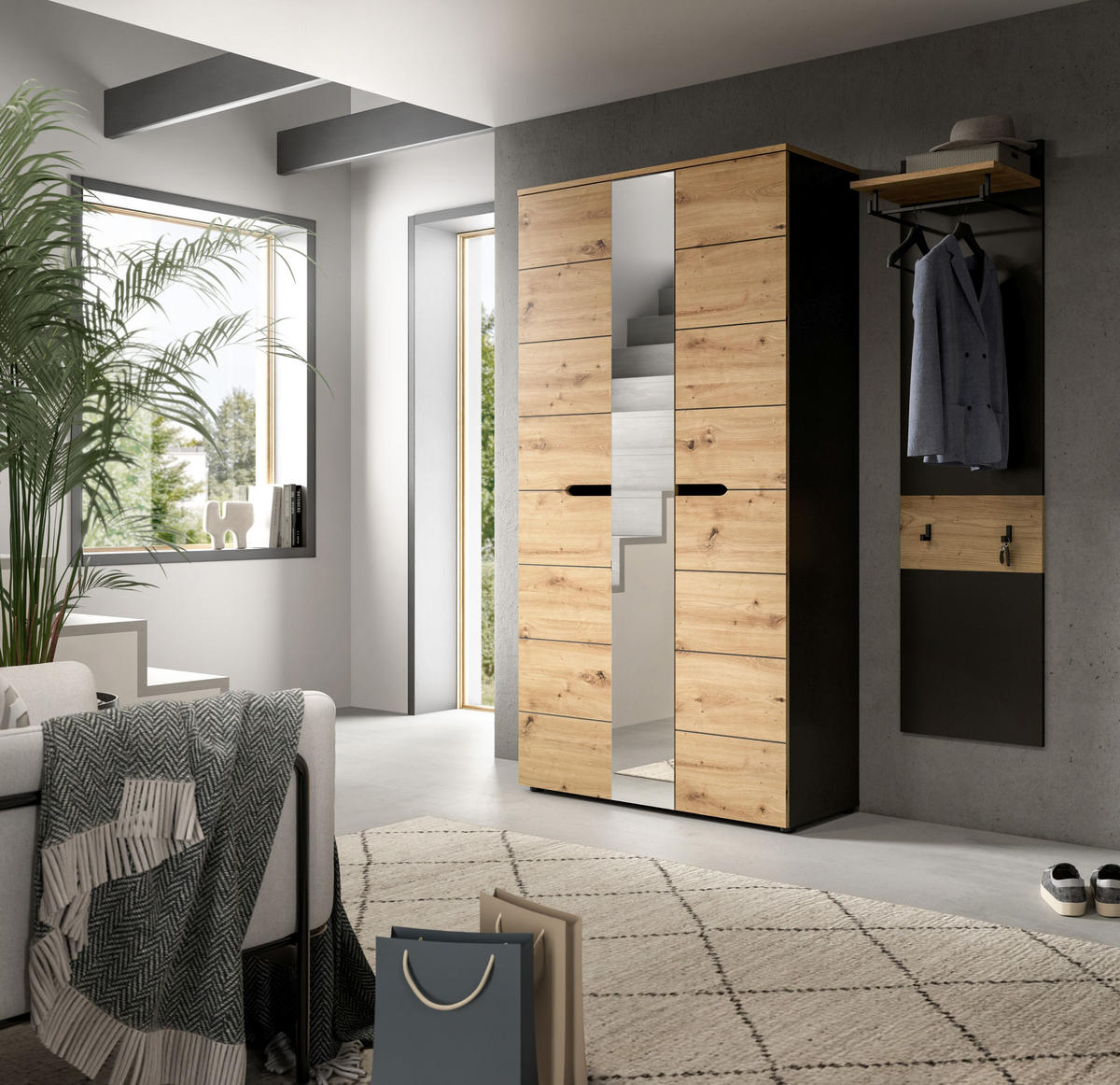 GARDEROBEN-SET Canu Artisan 165/37/190 cm - Grau, Holzwerkstoff (165/190/37cm) - Xonox