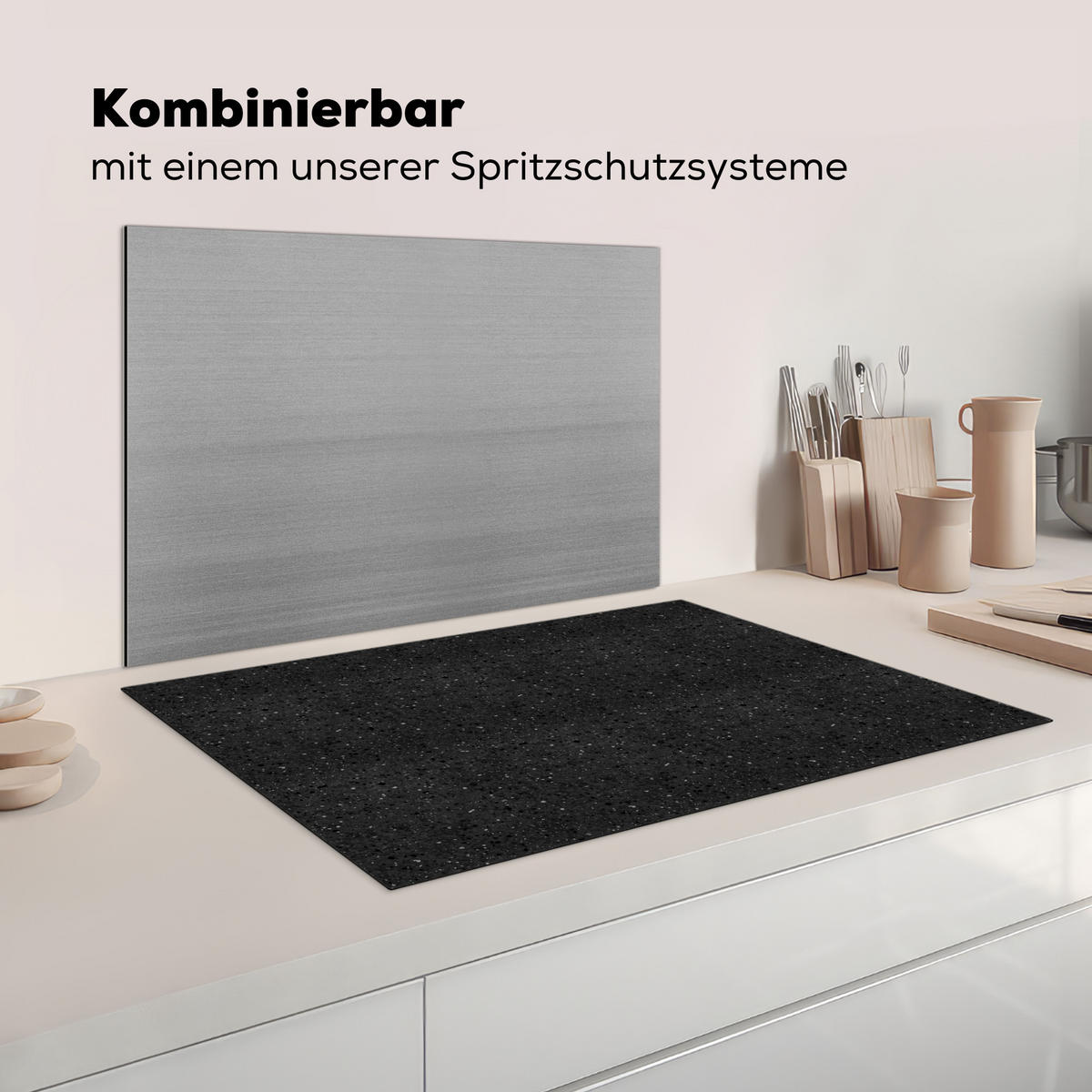 HERDABDECKPLATTE Granit - Schwarz - Grau Induktionsmatte 81x52 cm - Anthrazit, Kunststoff (81/52/0.2cm) - MuchoWow