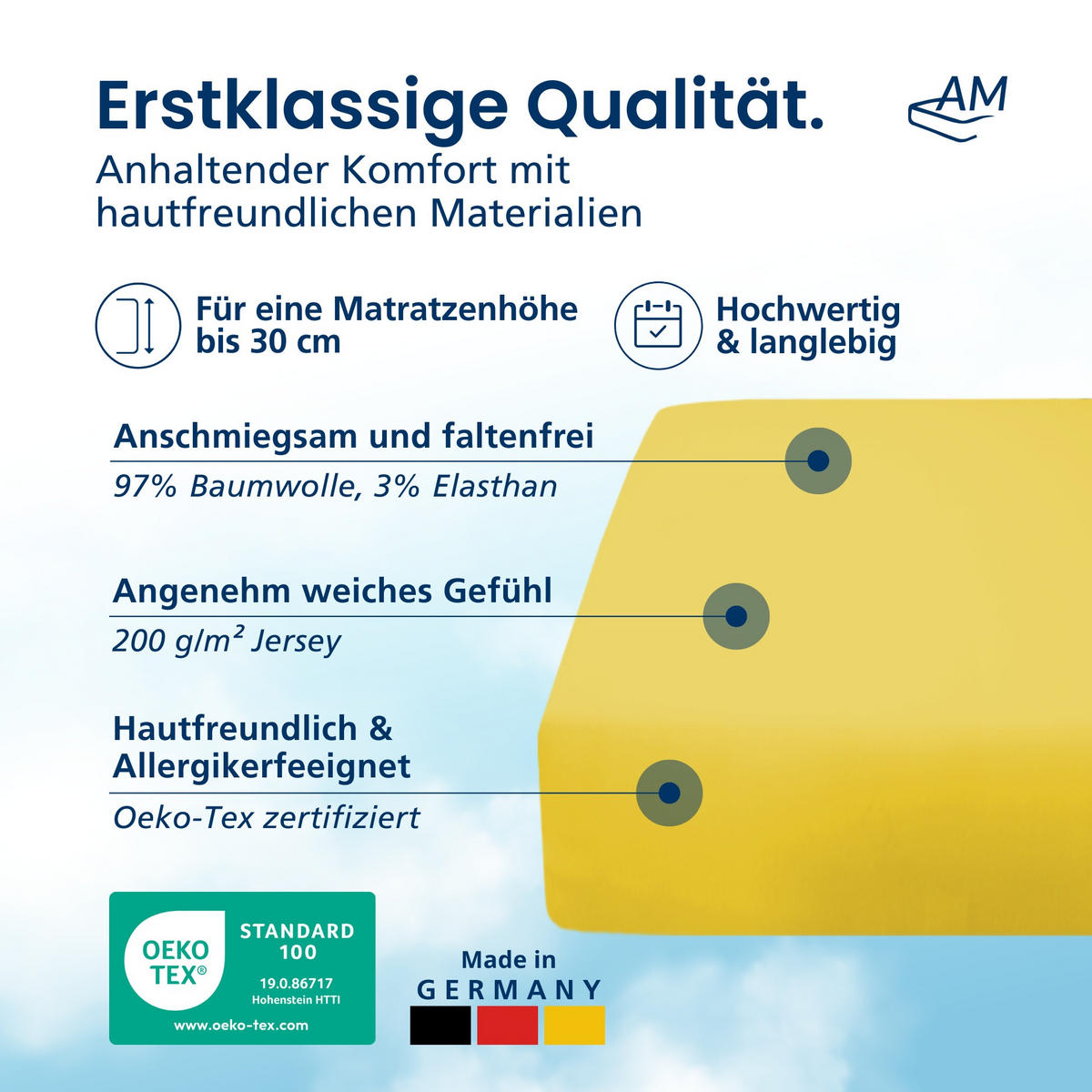 SPANNBETTLAKEN 120/180/25 cm Gelb - Gelb, Textil (120/180cm) - AM Qualitätsmatratzen