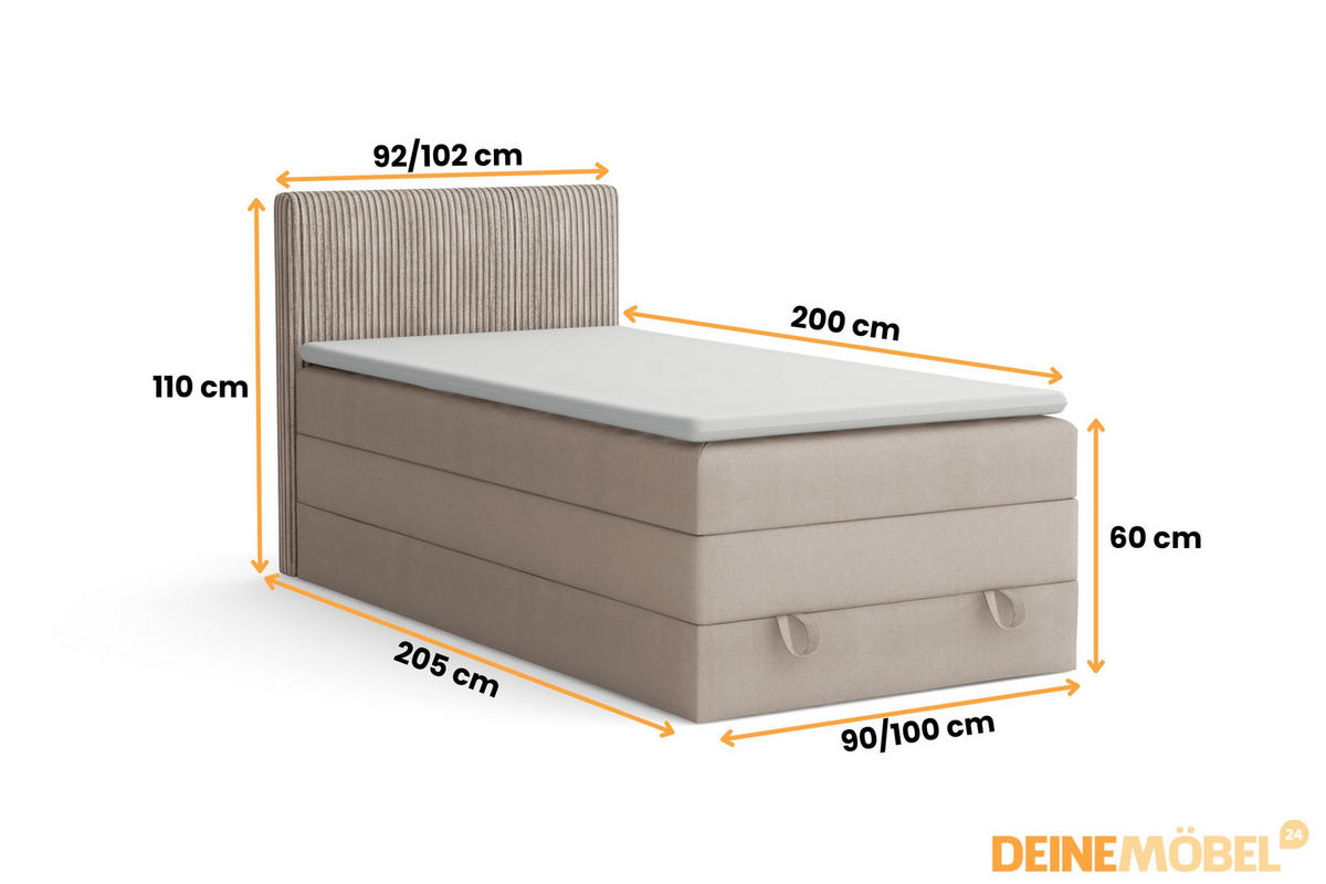 BOXBETT ORO 100/200 in Velours/Cord Ecru - Ecru, Holz/Holzwerkstoff (100/200cm) - Deine Möbel 24