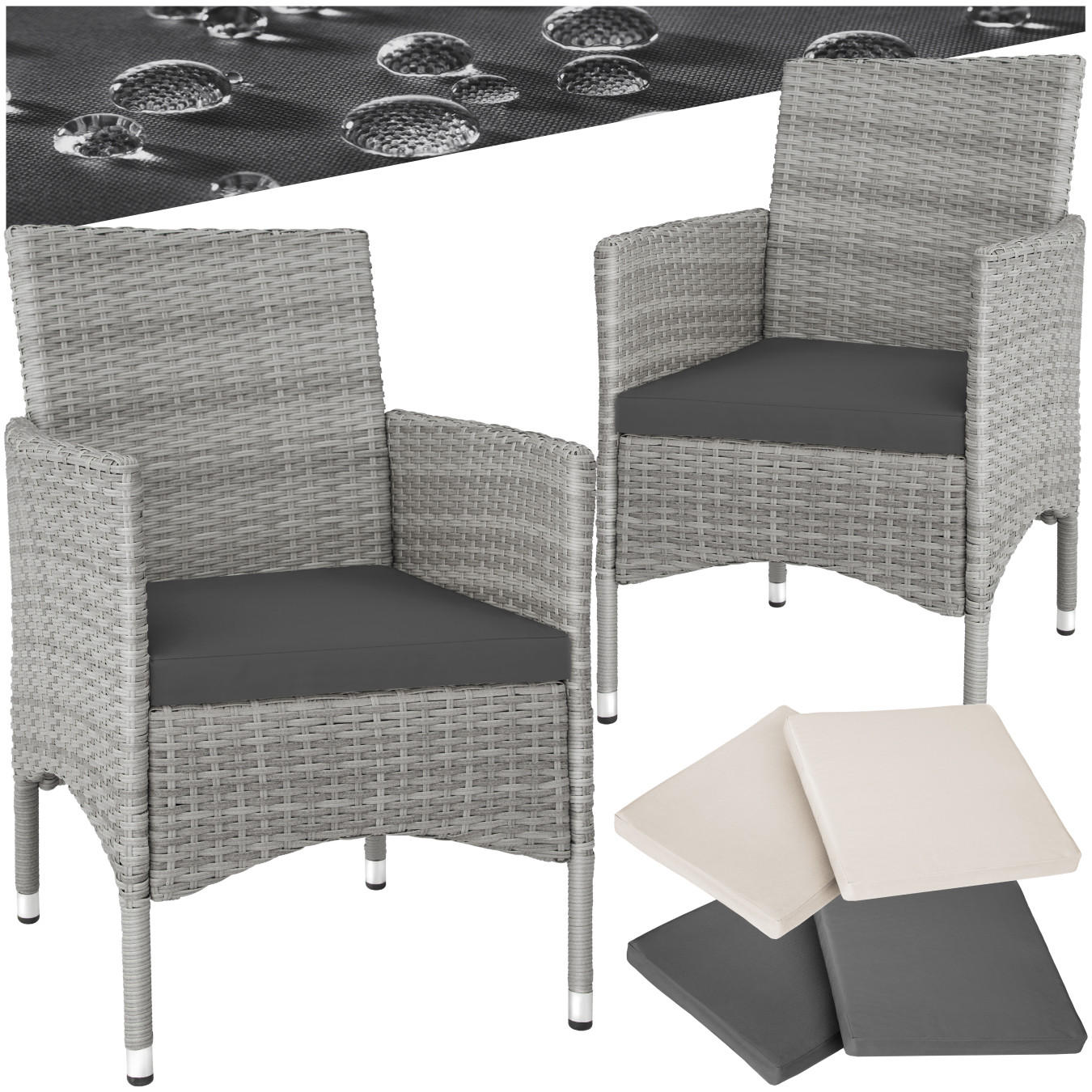 RATTANSTUHL 2er Set Nantes,59 x 57 x 85 cm,hellgrau/creme - Hellgrau/Creme, Kunststoff (57/85/59cm) - tectake