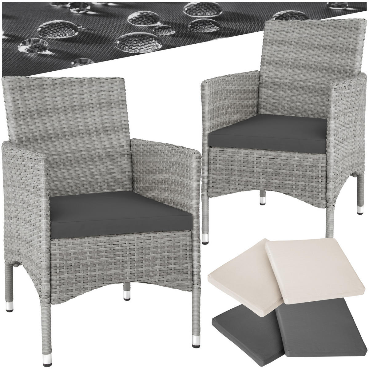 RATTANSTUHL 2er Set Nantes,59 x 57 x 85 cm,hellgrau/creme - Hellgrau/Creme, Kunststoff (57/85/59cm) - tectake