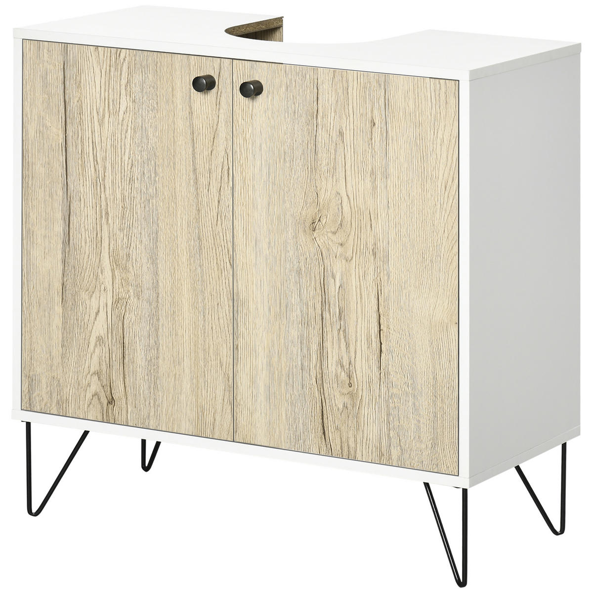 WASCHBECKENUNTERSCHRANK DE-15928 mit 2 Türen und Stahlbeinen Natur - Naturfarben, Holzwerkstoff (60/60/30cm) - ComfortXL