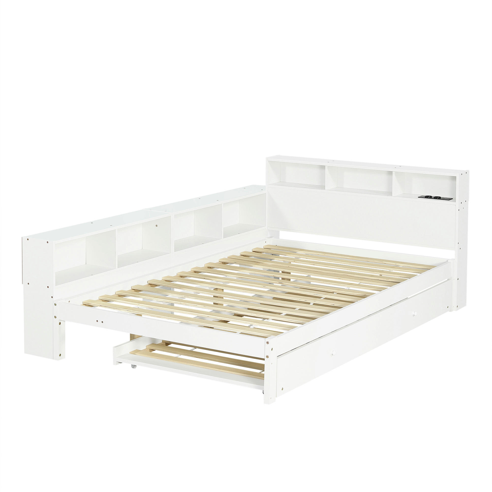 AUSZIEHBETT 120/200 cm DE-32741 mit Stauraumregal und Ladestation Weiß - Weiß, Holz (120/200cm) - ComfortXL