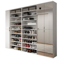 GARDEROBENSCHRANK weiß Hochglanz 281 cm, Schuhschrank XXL mit 35 Fächern - Chromfarben/Weiß Hochglanz, Glas/Holzwerkstoff (251/193/34cm) - Inn.Furn