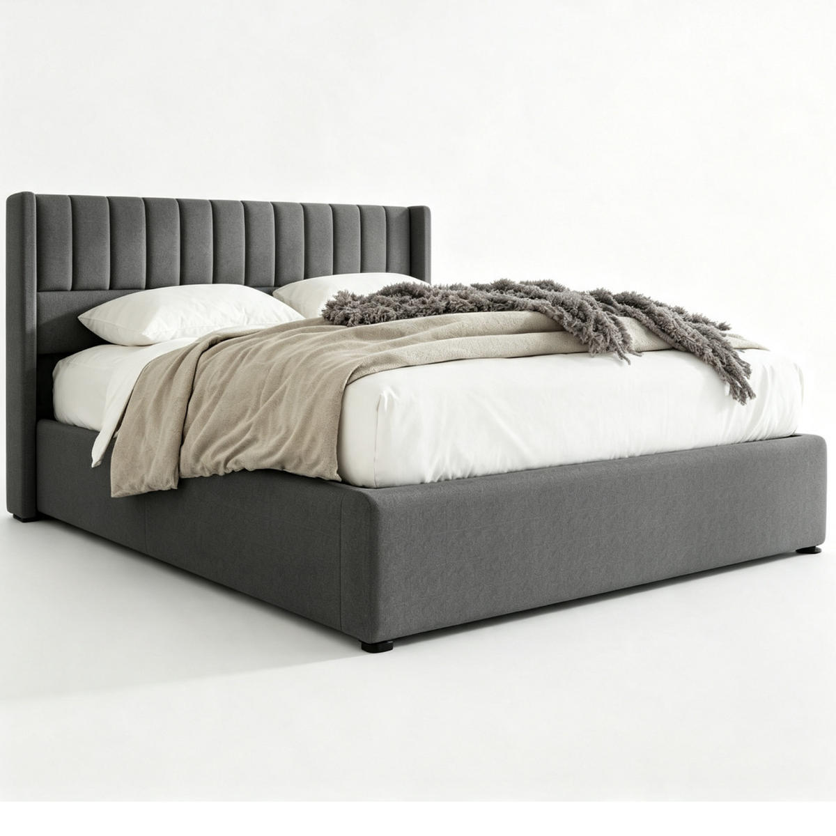 POLSTERBETT 160/200 cm in Grau Leinen mit Bettkasten, Lattenrost und Matratze - Grau, Holzwerkstoff/Textil (160/200cm) - CHICFURN