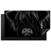 HERDABDECKPLATTE Schottischer Highlander - Kuh - Schwarz - Weiß - Tiere Induktionsschutz 91.6x52.7 cm - Schwarz, Kunststoff (91.6/52.7/0.2cm) - MuchoWow