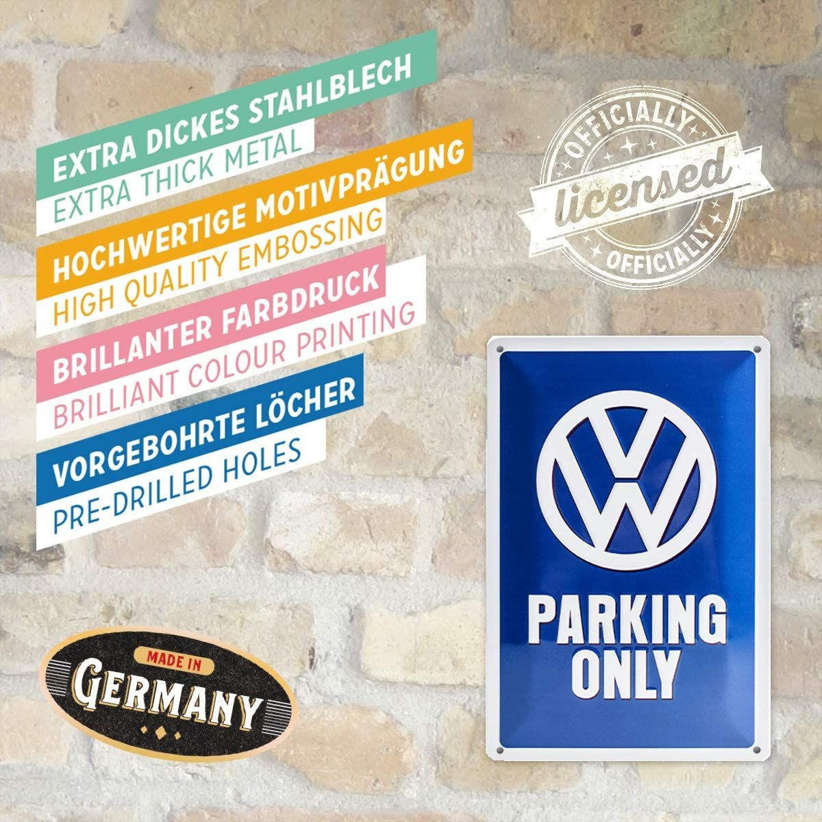 BLECHSCHILD 20/30 cm Volkswagen VW Parking Only - Multicolor, Metall (20/30/0.2cm) - Nostalgic-Art