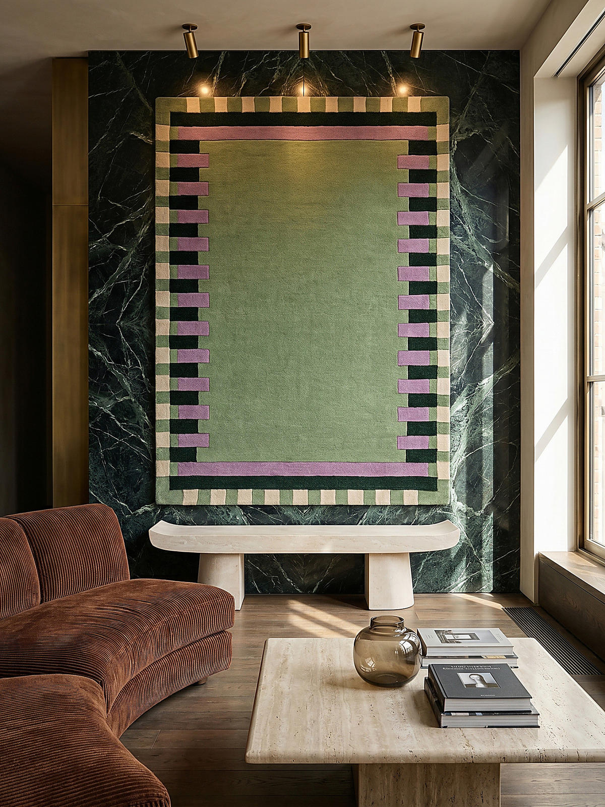 WOLLTEPPICH Geometrisches Muster, Rahmen, Wohnzimmer schmutzabweisend Grün-Lila Rechteckig 160x230 - Grün, Textil (230/160cm) - KADIMA DESIGN