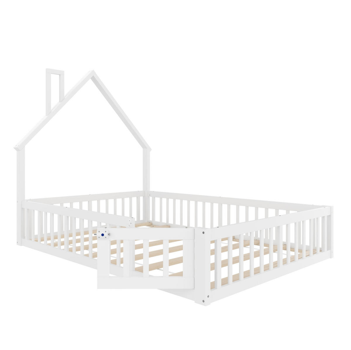 KINDERBETT 140/190 cm mit Lattenrost, Schornsteinform und Sicherheitsgitter, Weiß/Grau - Weiß, Holzwerkstoff (140/190cm) - Redom
